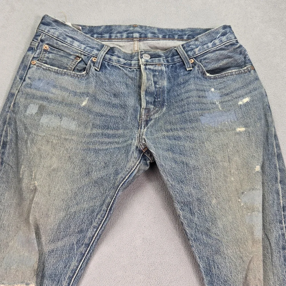Levis 501 Jeans Mens Selvedge Straight Button Fly Distressed Fits‎ 30x27